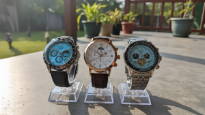 Watch complications of 3 watches are shown